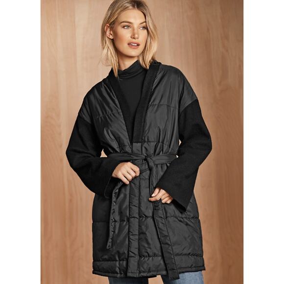 EILEEN FISHER Recycled Nylon with Boiled Wool Black Coat Size Small - Picture 1 of 11